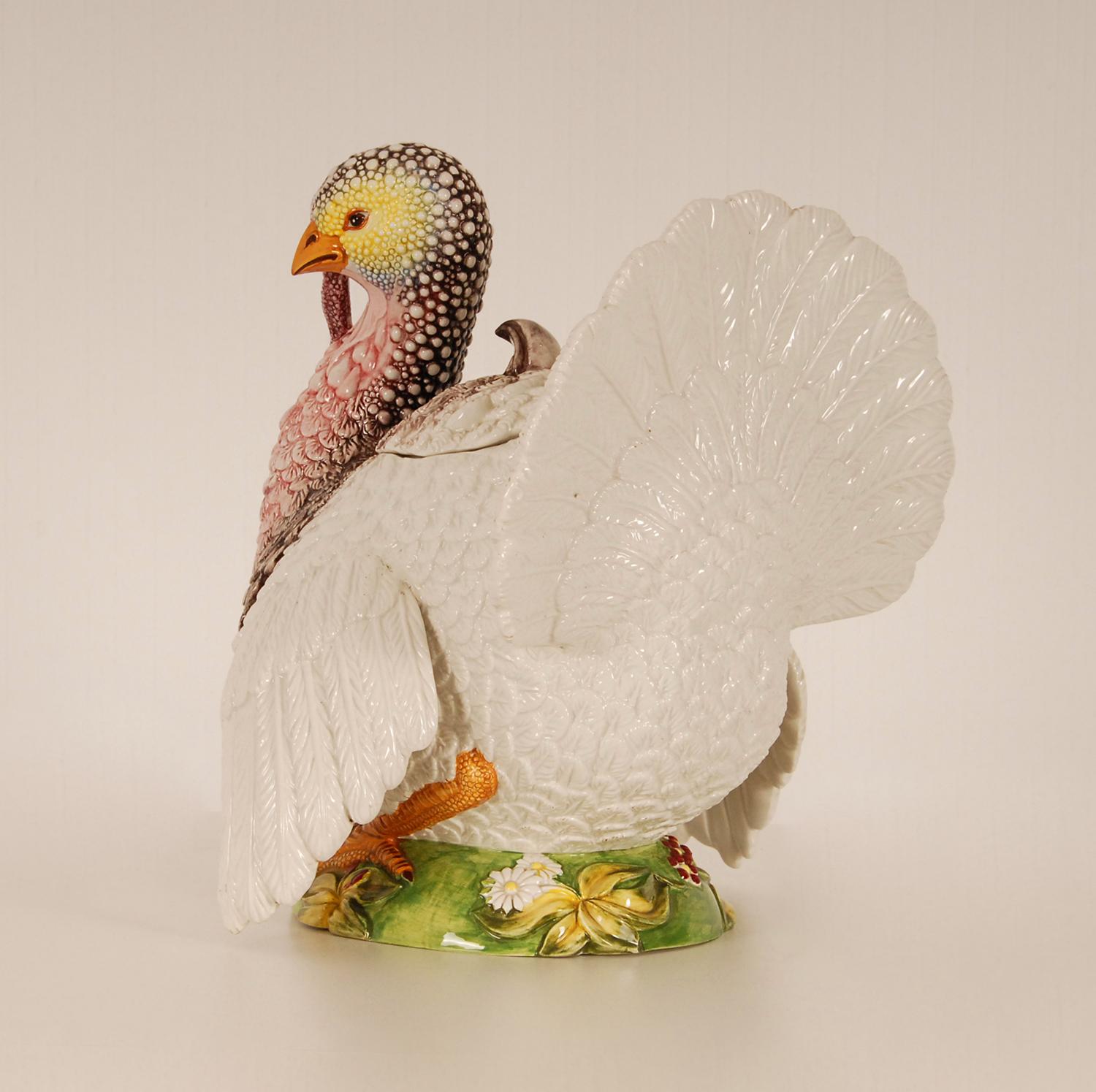Italienische Keramik-Tiersfigur Turkey, Porzellan-Vogelfigur, Terrine  im Zustand „Gut“ im Angebot in Wommelgem, VAN