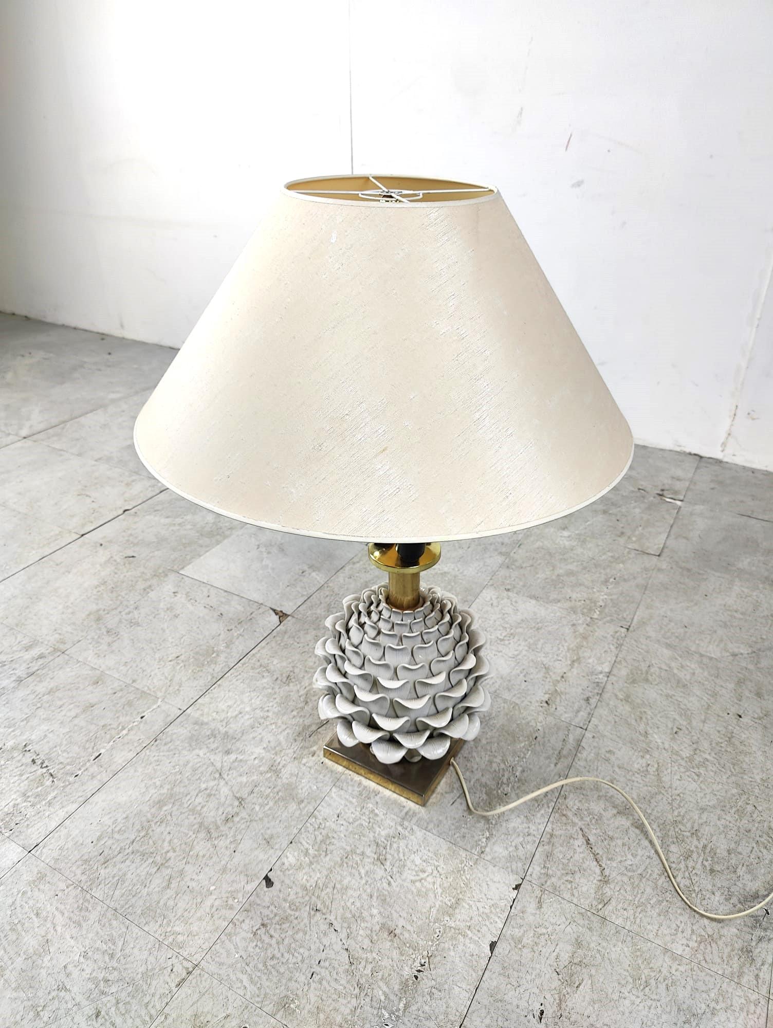 Hollywood Regency Vintage italian ceramic artichoque table lamp, 1960s For Sale