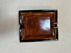 Vintage Italian Ceramic Ashtray with Brown Glaze and Black Border, 1970s