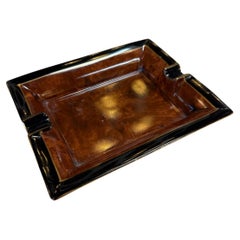 Vintage Italian Ceramic Ashtray with Brown Glaze and Black Border, 1970s Vintage Italian Ceramic Ashtray with Brown Glaze and Black Border, 1970s