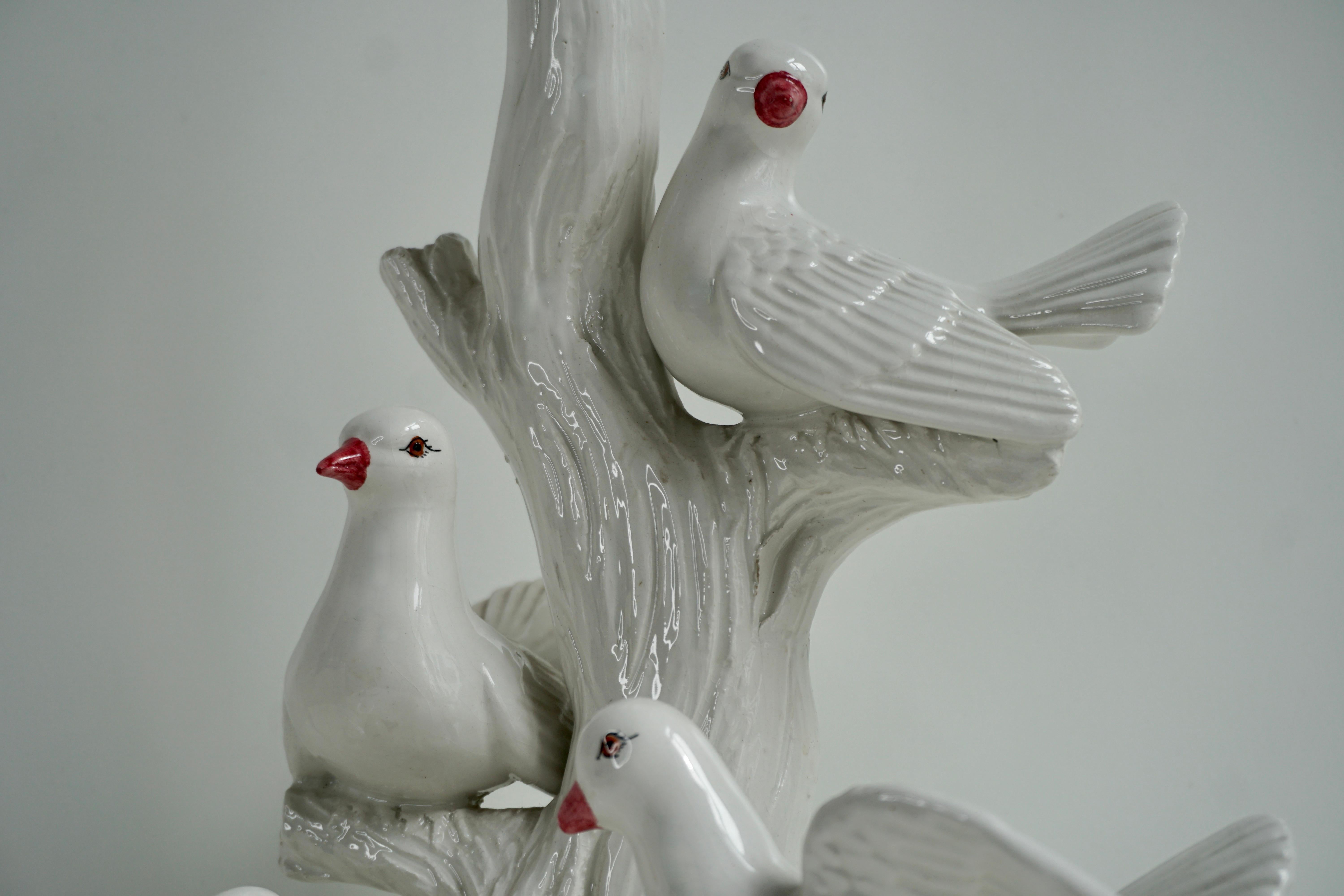 20th Century Vintage Italian Ceramic Bird Table Lamp with Doves, 1960s For Sale