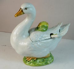 Vintage Italian Ceramic Goose Center Piece Soup Tureen with Lid and Ladle