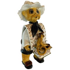 Vintage Italian Ceramic Figure Man with Musical Box and Monkey