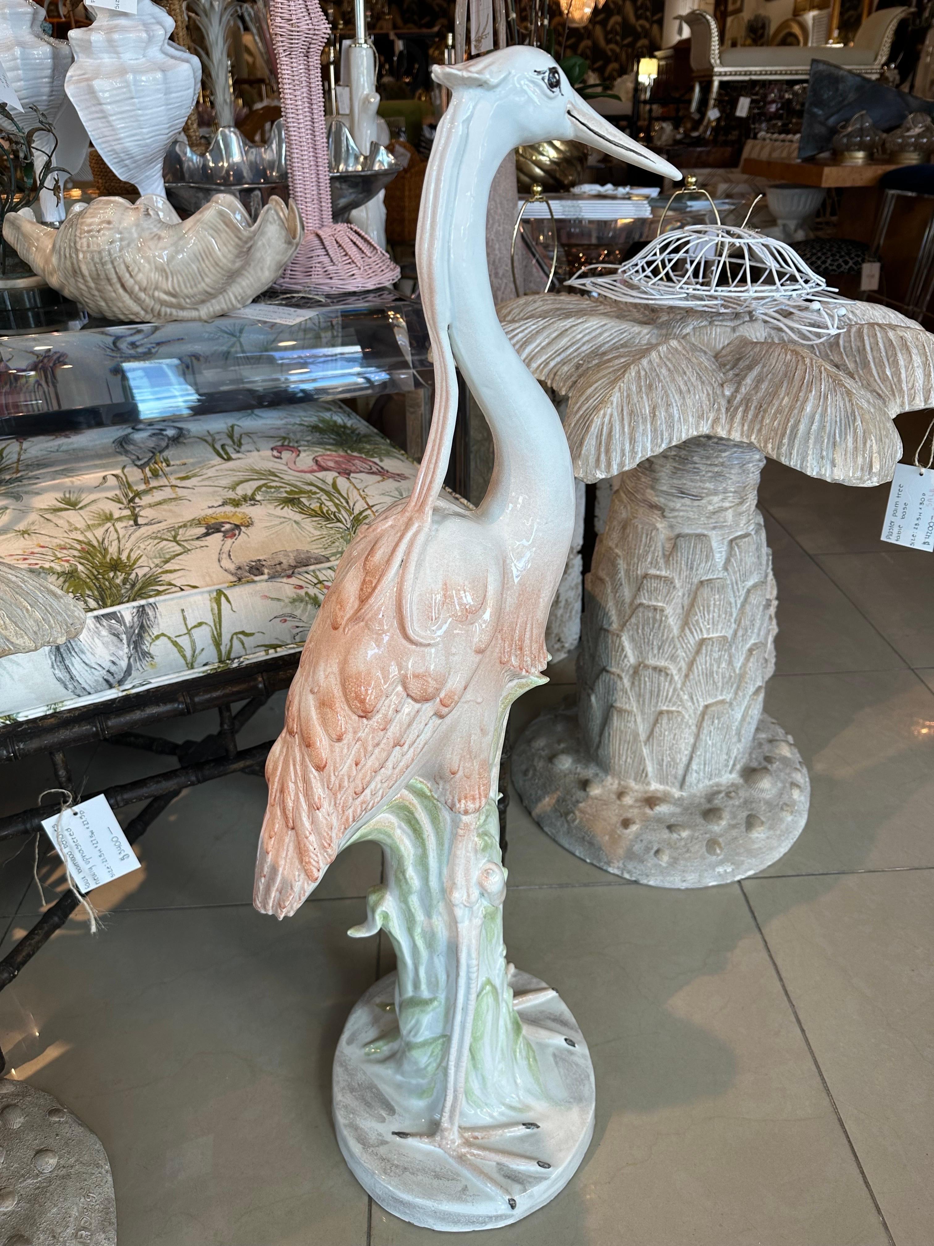 Vintage Italian Ceramic Flamingo Pink Bird Palm Beach Tropical Large Statue  For Sale 5