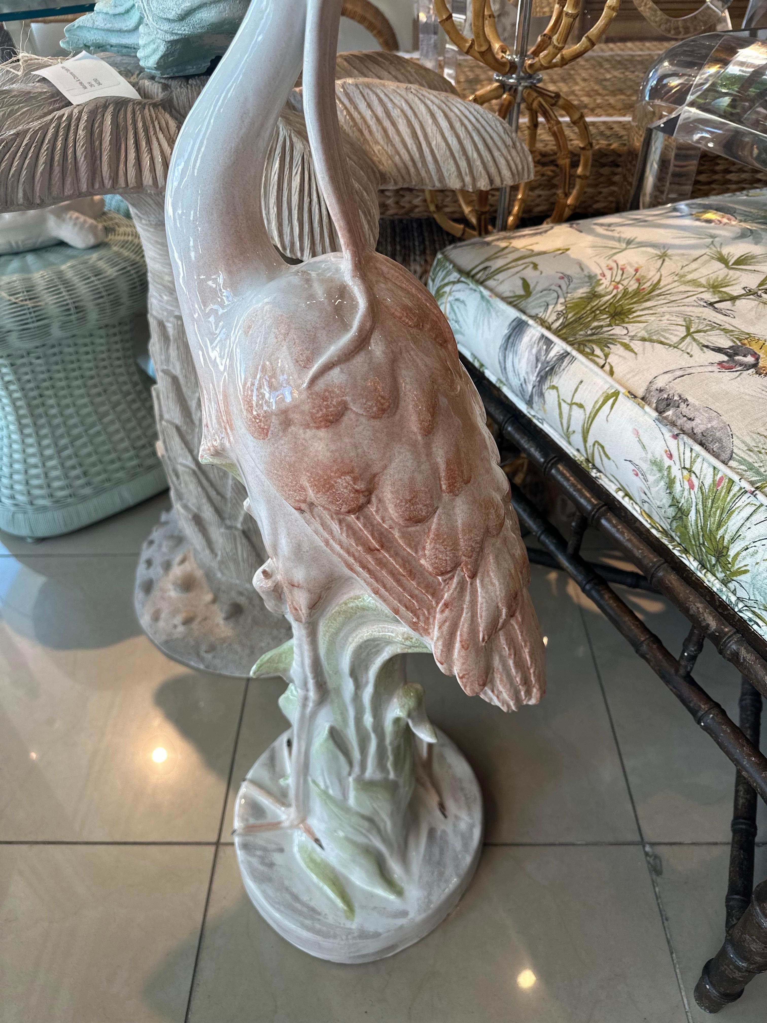 Vintage Italian Ceramic Flamingo Pink Bird Palm Beach Tropical Large Statue  For Sale 8