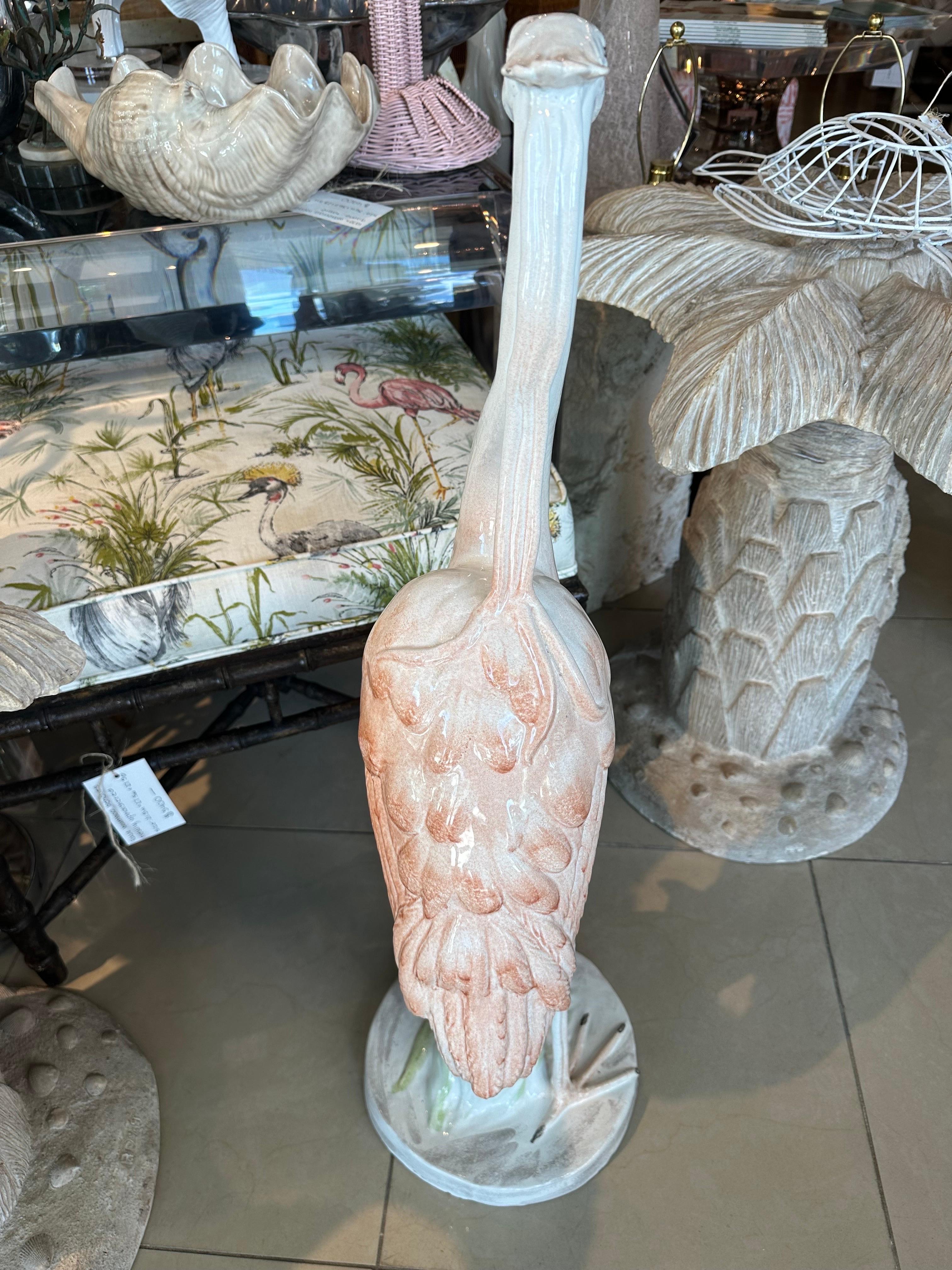 Vintage Italian Ceramic Flamingo Pink Bird Palm Beach Tropical Large Statue  For Sale 10