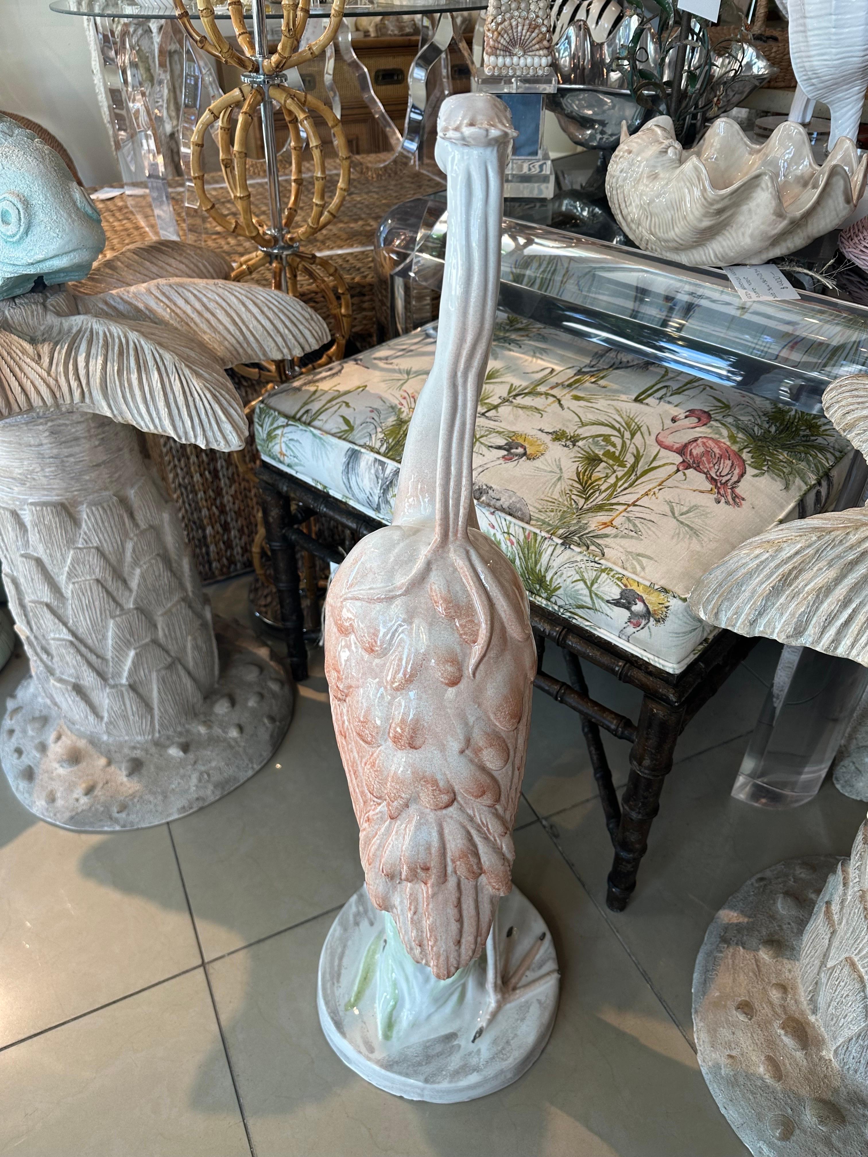 Italienische tropische große Palm Beach-Statue aus Keramik mit Flamingo-Rosa-Vogel, Palm Beach  im Angebot 2