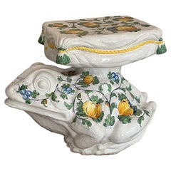 Vintage Italian Ceramic Frog Garden Stool, Hand-Painted, 1960s