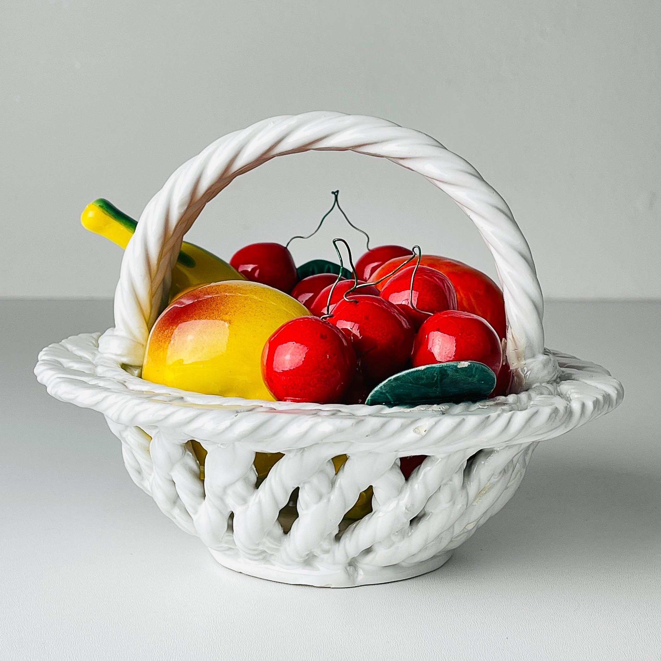 Mid-Century Modern Vintage Italian Ceramic Fruit Basket, Italy 1970s For Sale