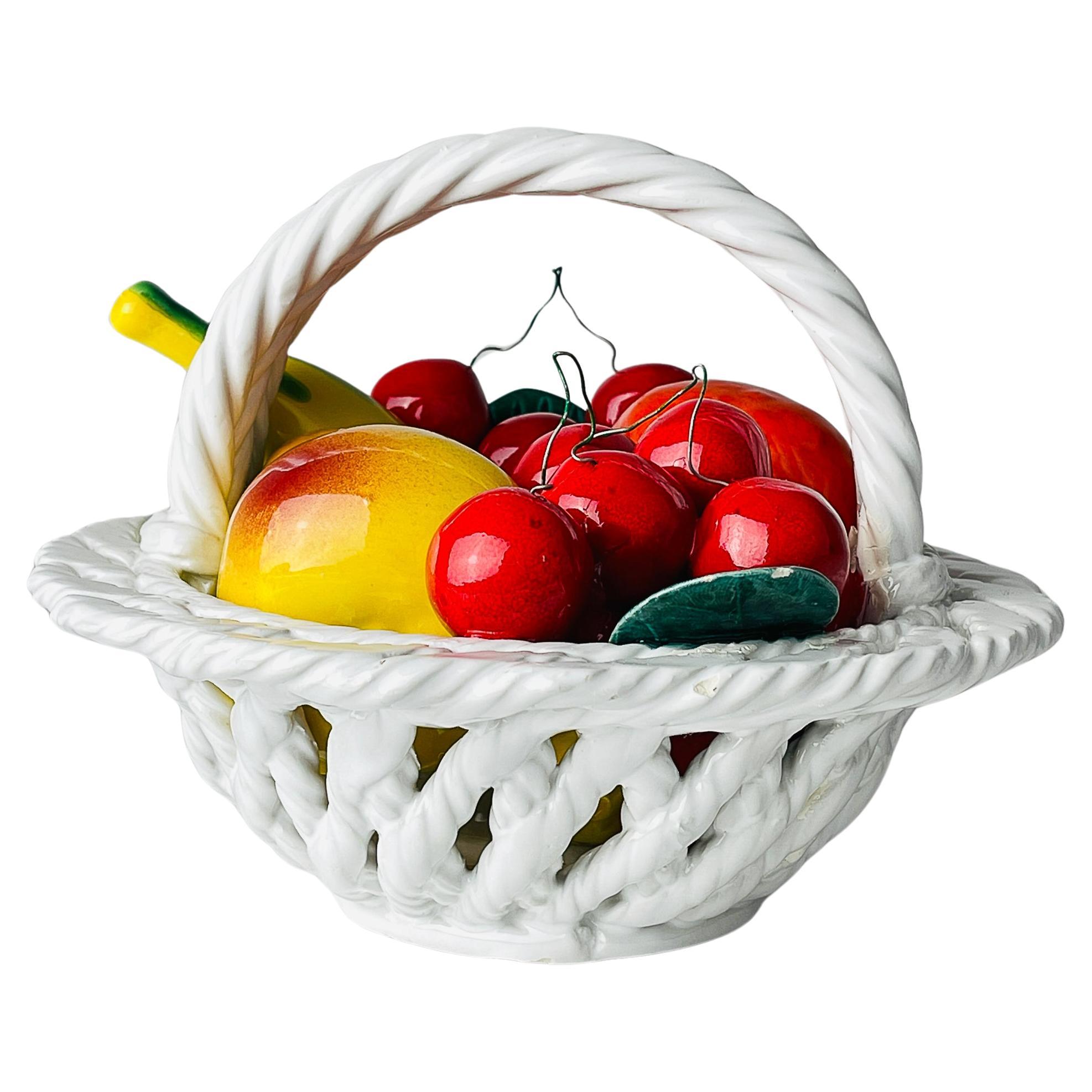 Vintage Italian Ceramic Fruit Basket, Mid 20th Century For Vintage Italian Ceramic Fruit Basket, Mid 20th Century For