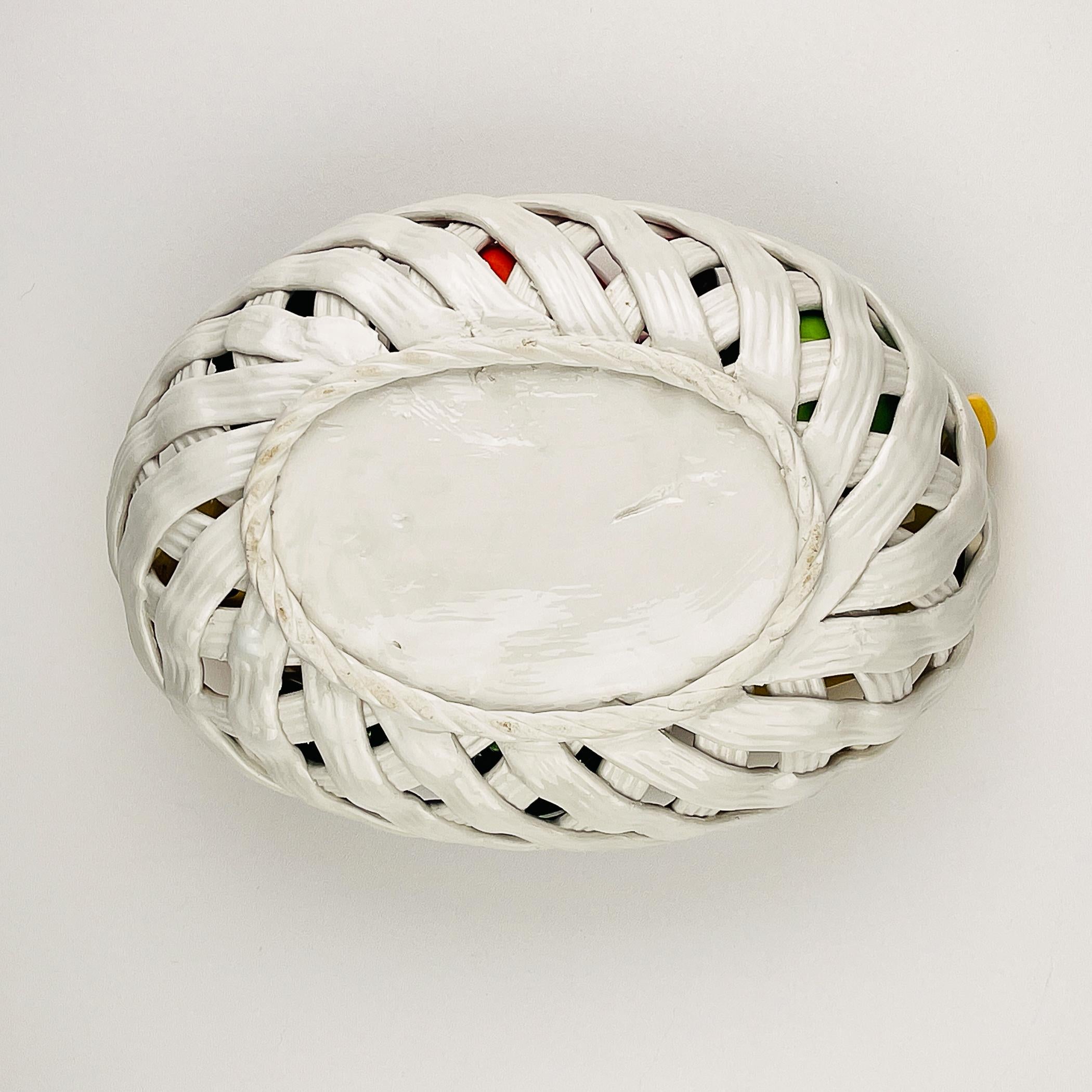 Cesta de fruta de cerámica italiana vintage, mediados del siglo XX en venta 4