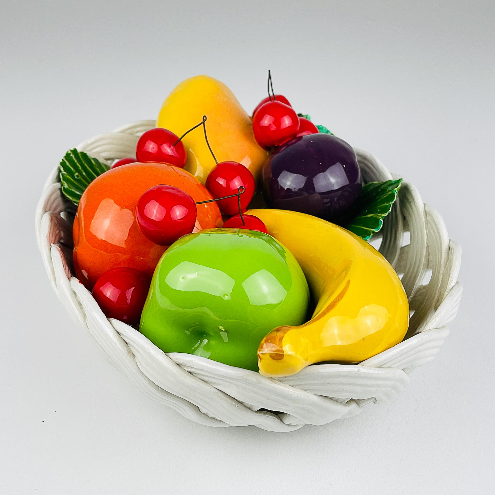 Cesta de fruta de cerámica italiana vintage, mediados del siglo XX en venta 7