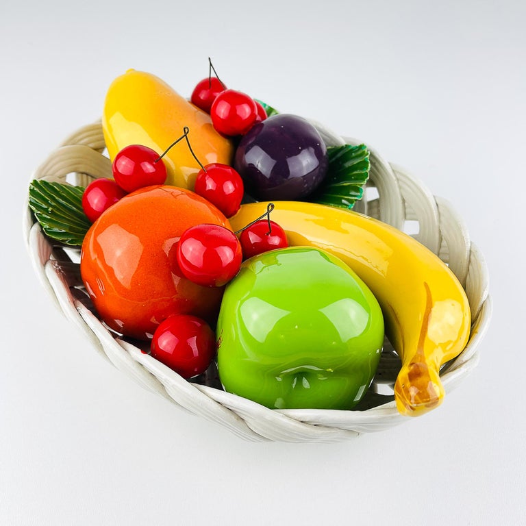 Vintage Italian Ceramic Fruit Basket, Mid 20th Century For Sale at