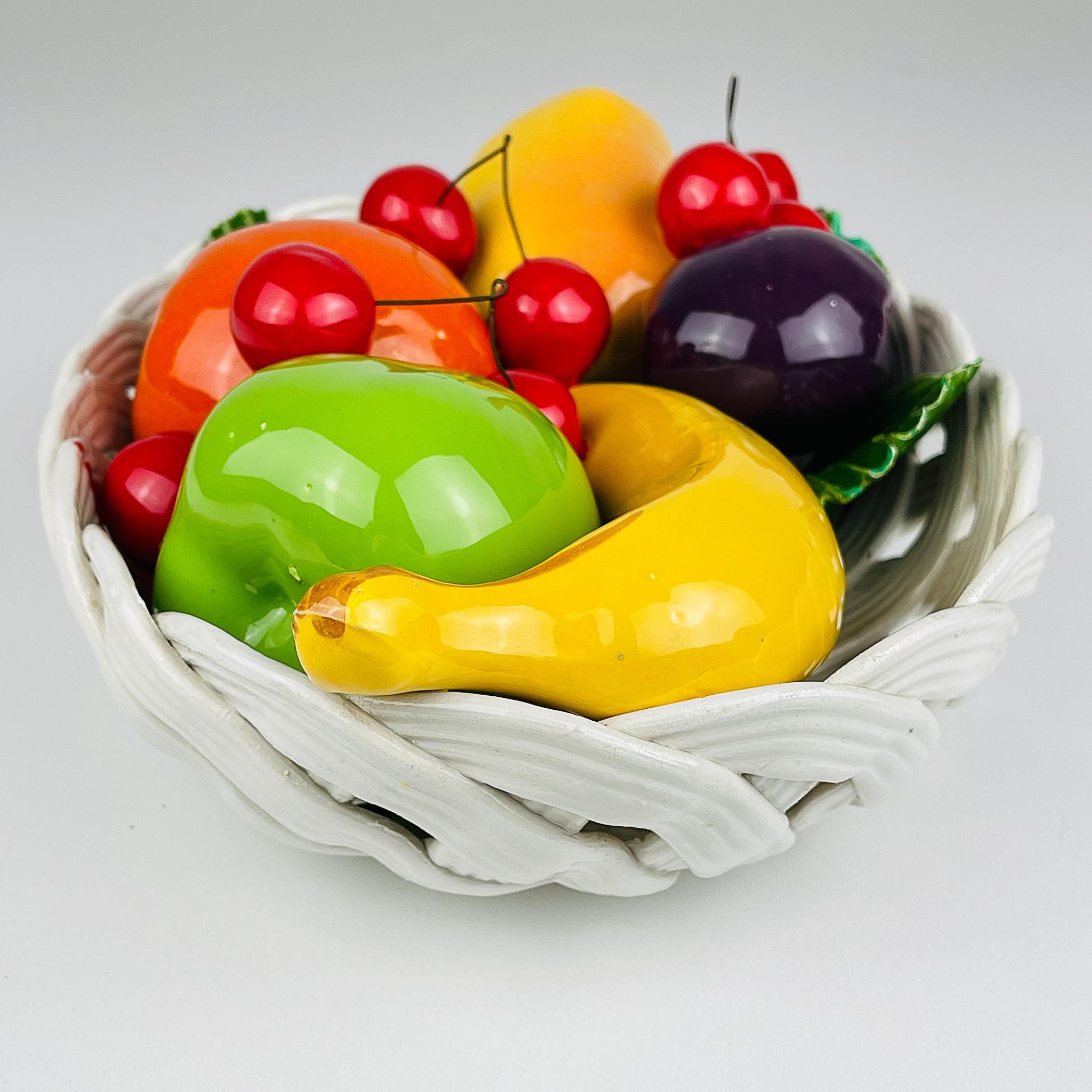 Cesta de fruta de cerámica italiana vintage, mediados del siglo XX en venta 1