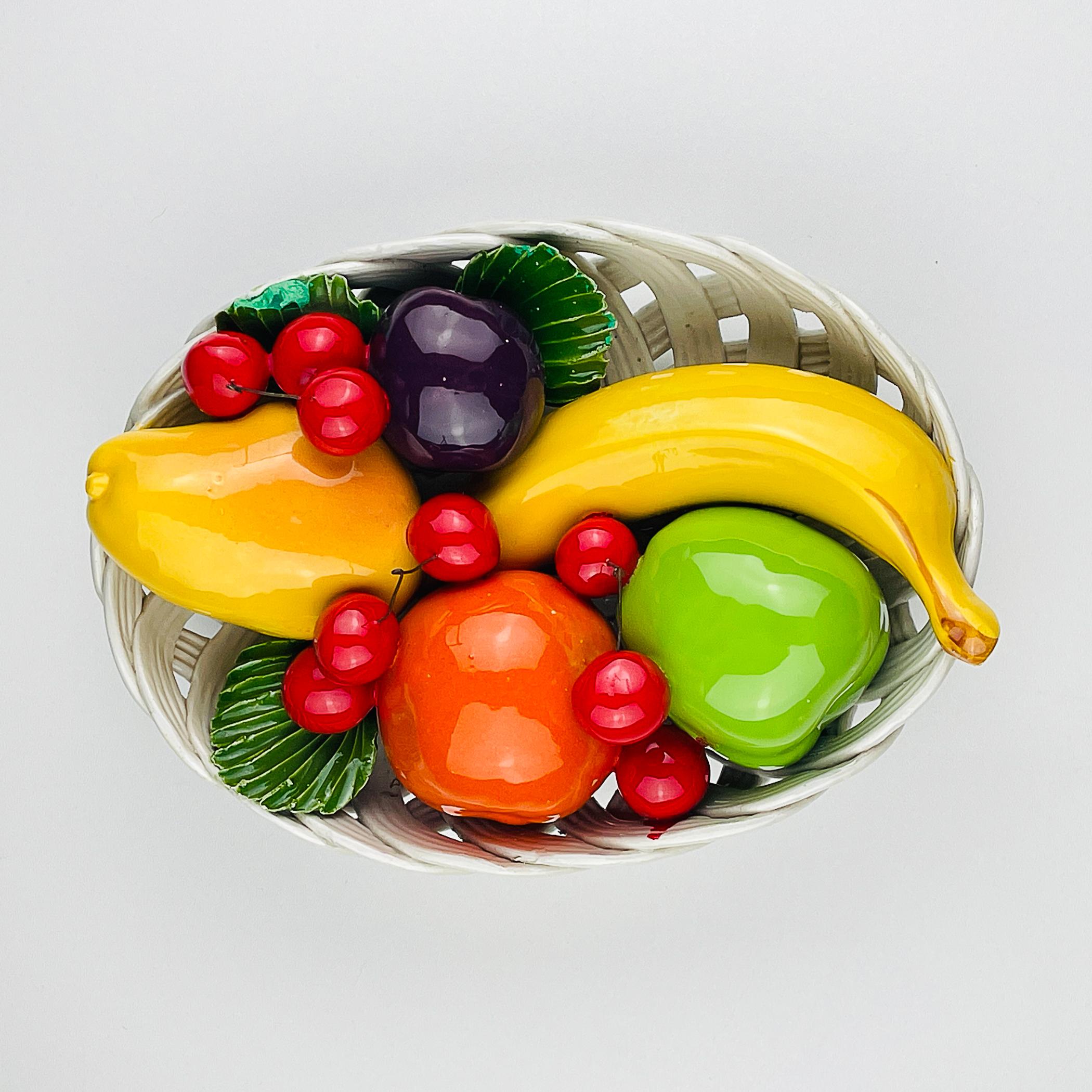 Cesta de fruta de cerámica italiana vintage, mediados del siglo XX en venta 3