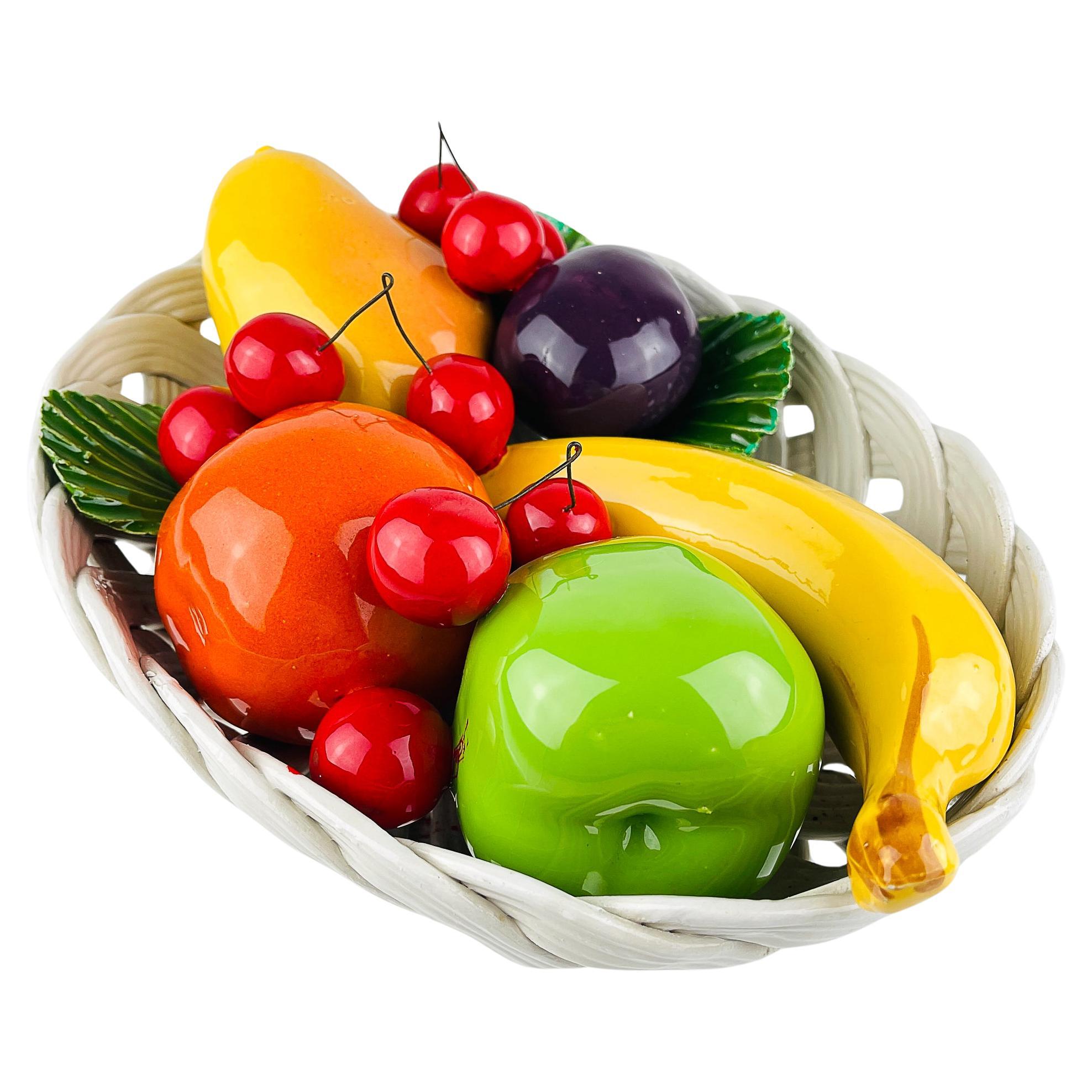 Cesta de fruta de cerámica italiana vintage, mediados del siglo XX en venta