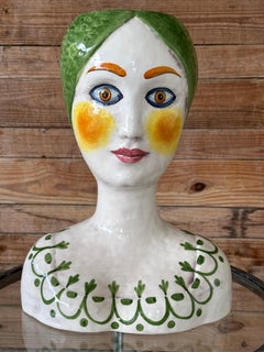 Vintage Italian Ceramic Glazed Female Bust Planter by Horchow