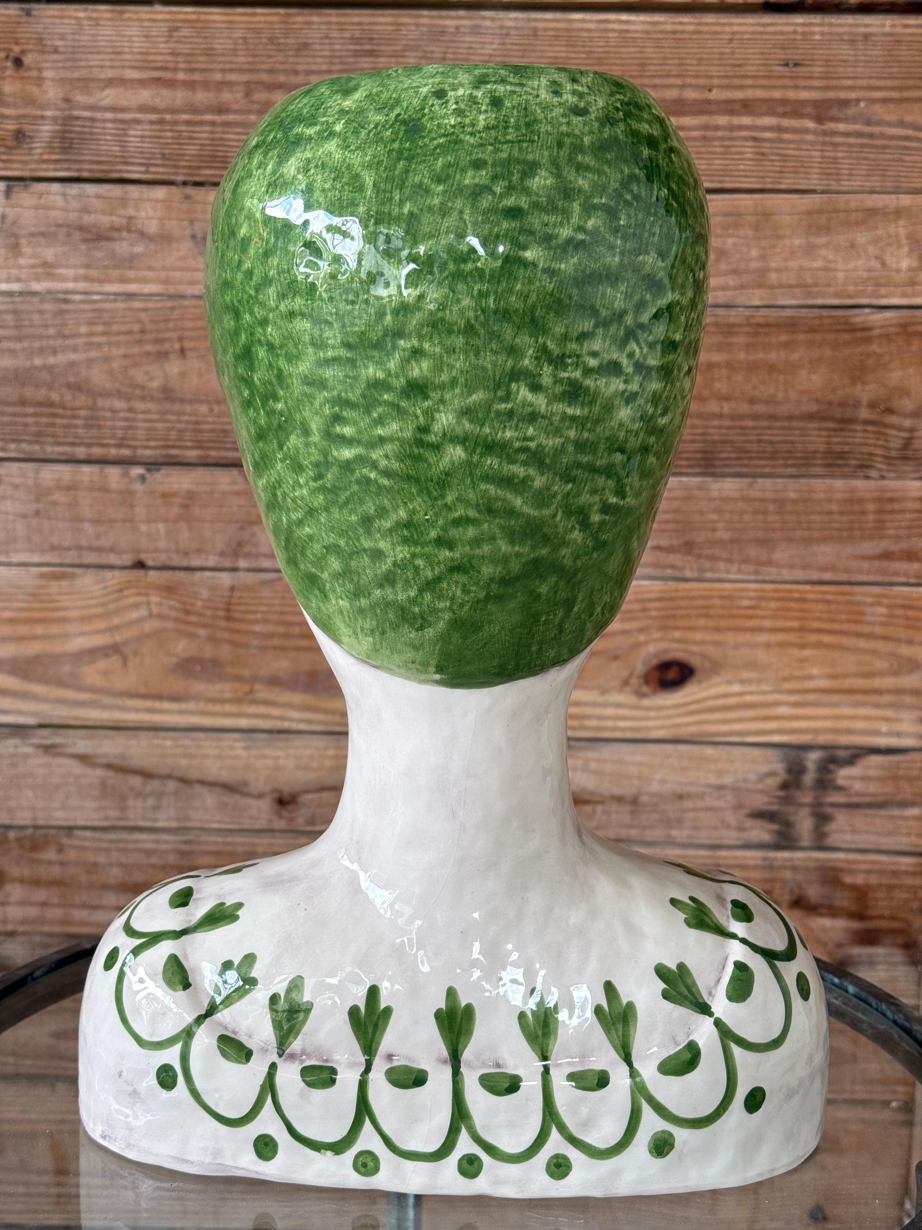 Italienische glasierte weibliche Vintage-Pflanzgefäße aus Keramik von Horchow, Vintage im Zustand „Gut“ in North Fort Myers, FL