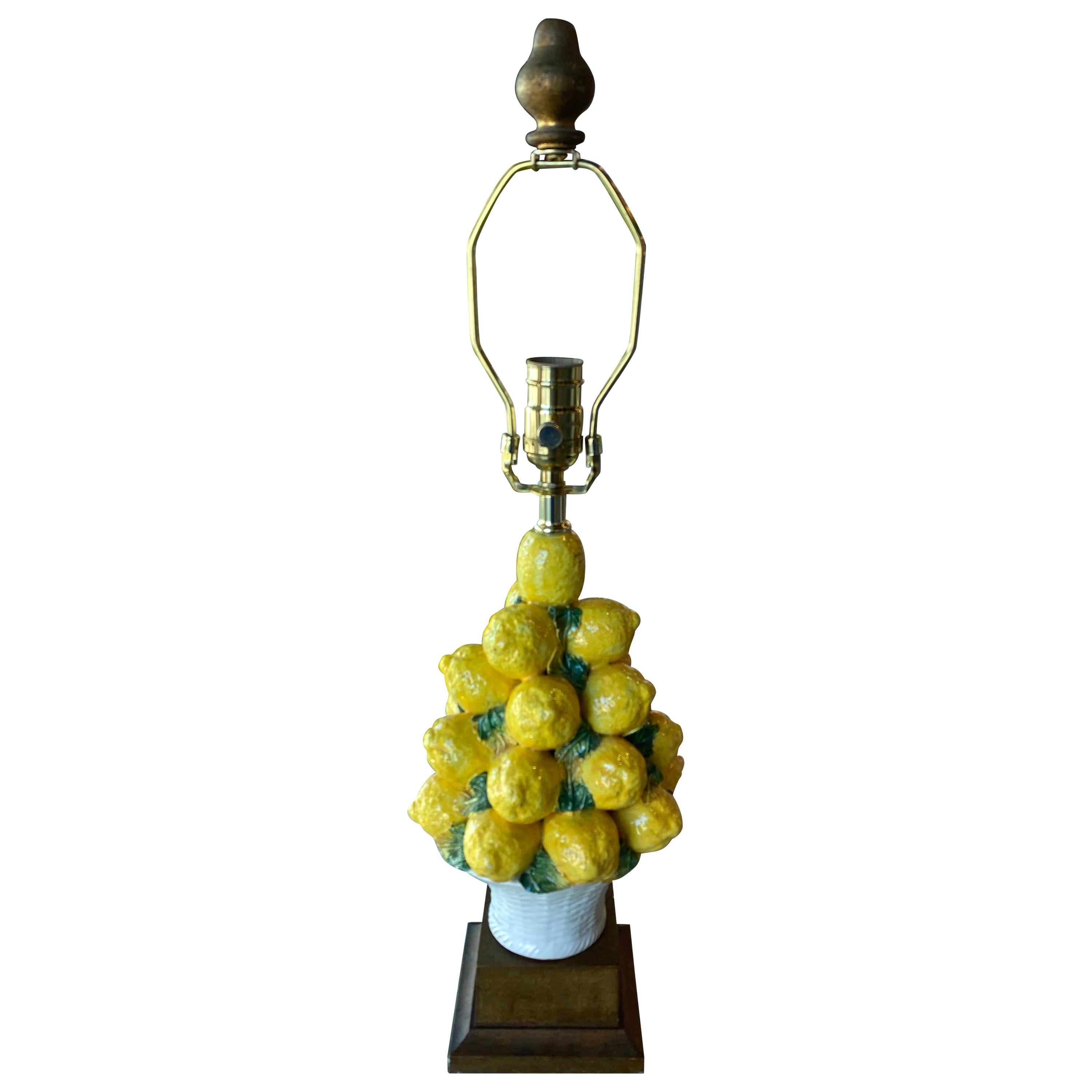 Vintage Italian Ceramic Lemon Lamp Basket Table Lamp Newly Wired