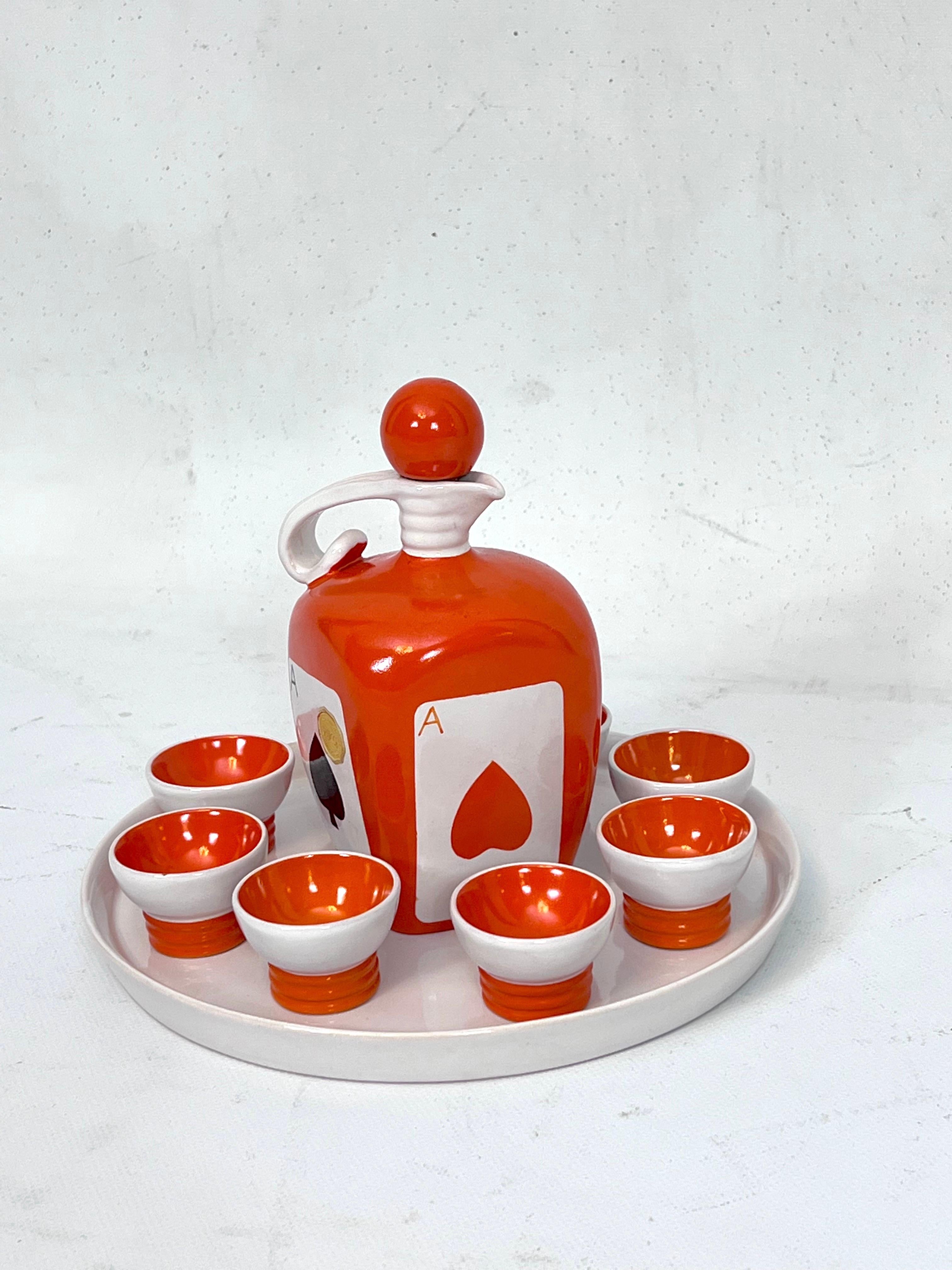 Vintage Italian Ceramic Liquor Set by Pucci Umbertide, 1950s In Good Condition In Catania, CT