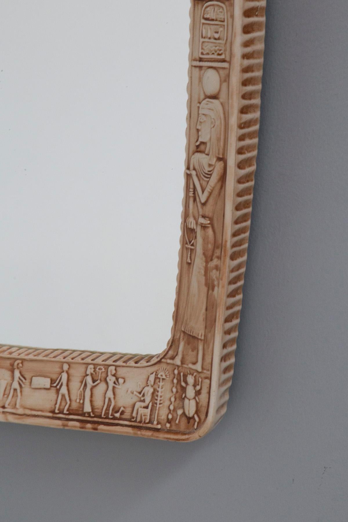Late 20th Century Vintage Italian Ceramic Mirror with Egyptian Graphics
