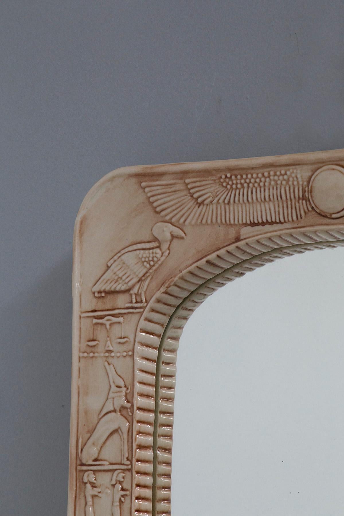 Vintage Italian Ceramic Mirror with Egyptian Graphics 2