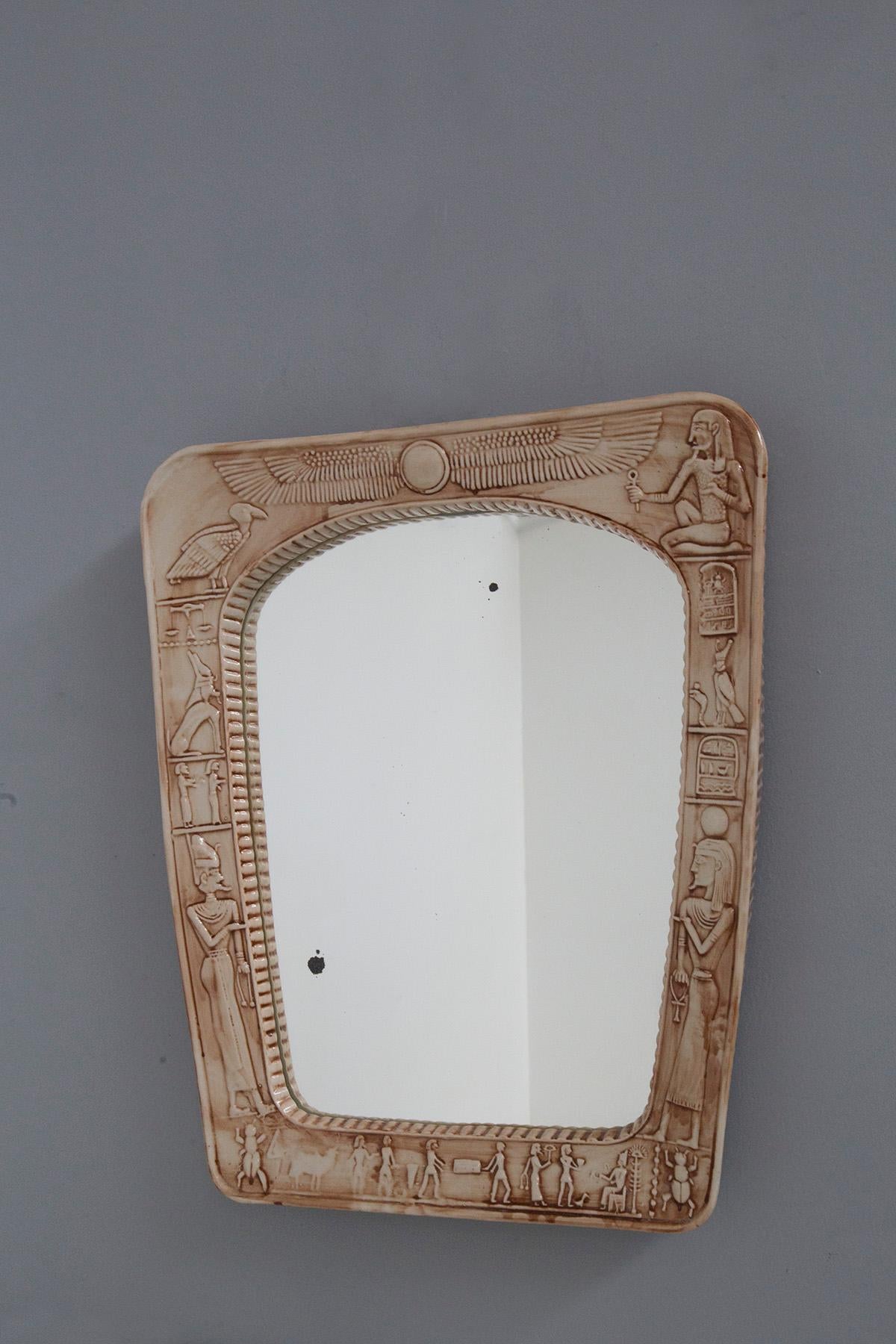 Vintage Italian Ceramic Mirror with Egyptian Graphics 4