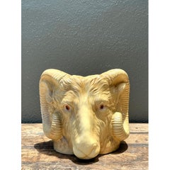 Vintage Italian Ceramic Rams Head Cache Pot