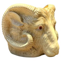 Vintage Italian Ceramic Rams Head Cache Pot