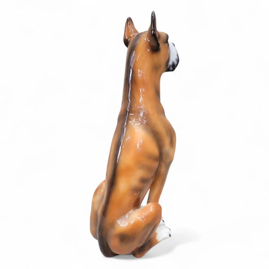 Vintage Italian Ceramic Sculpted And Hand Painted Sitting Boxer Guard Dog Statue For Sale 1