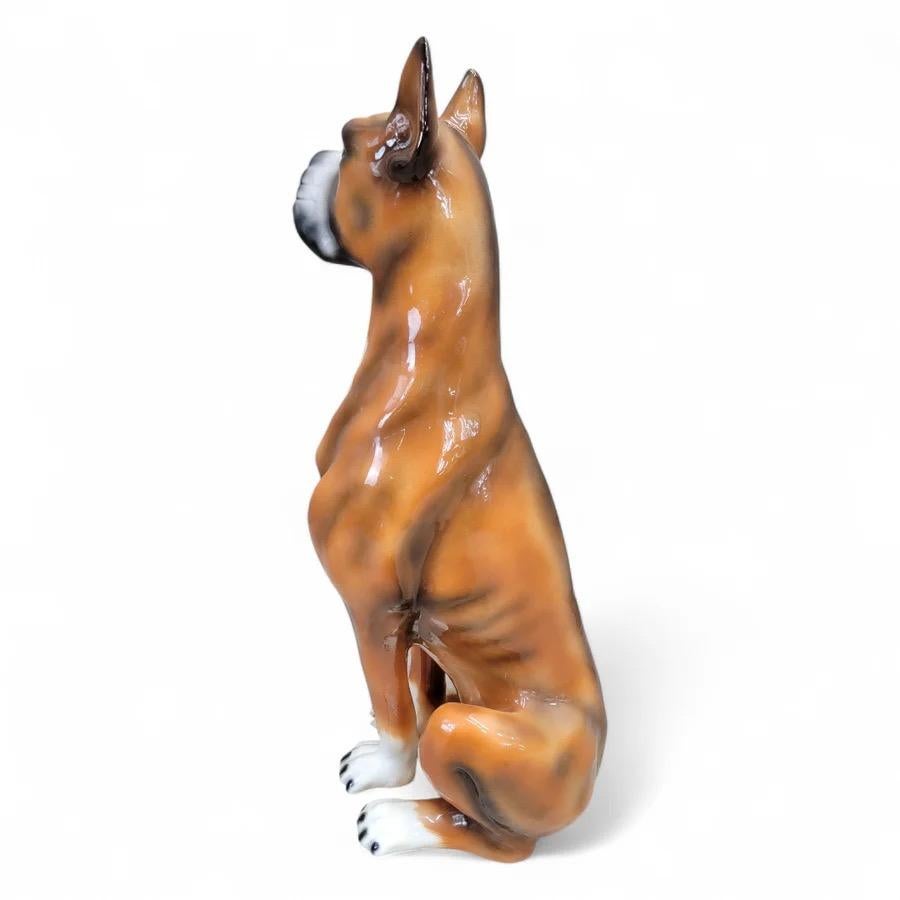 Vintage Italian Ceramic Sculpted And Hand Painted Sitting Boxer Guard Dog Statue For Sale 3