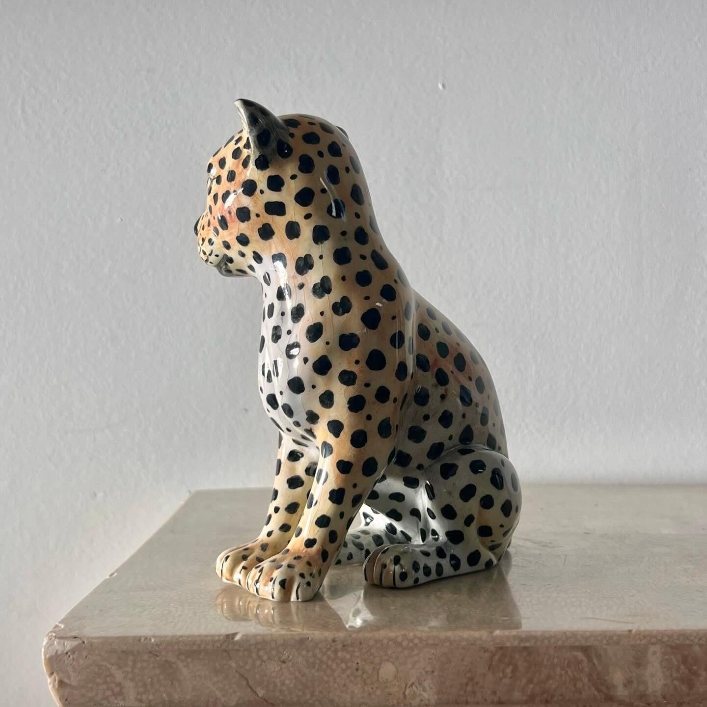 Vintage Italian ceramic sculpture of a leopard, mid 20th century.  2