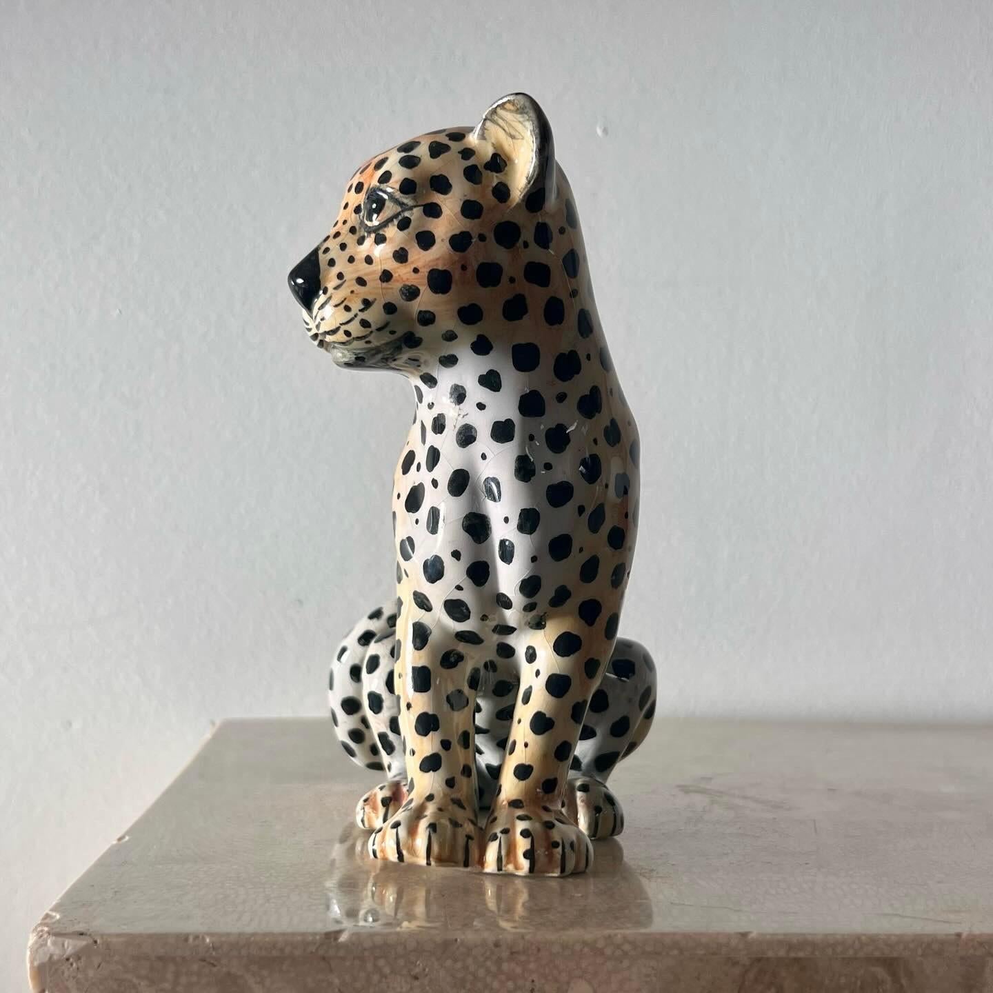 Italienische Vintage-Keramikskulptur eines Leoparden, Mitte des 20. Jahrhunderts.  7