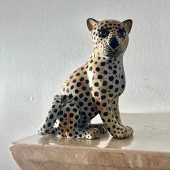 Vintage Italian ceramic sculpture of a leopard, mid 20th century.
