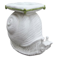 Vintage Italian Ceramic Snail with Cushion Garden Seat Accent Stool / Side Table