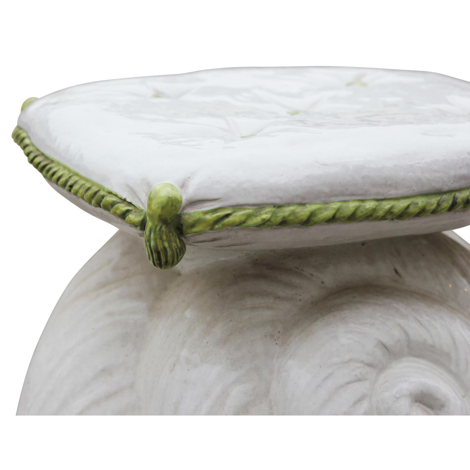 Glazed Vintage Italian Ceramic Snail with Cushion Garden Seat Accent Stool / Side Table