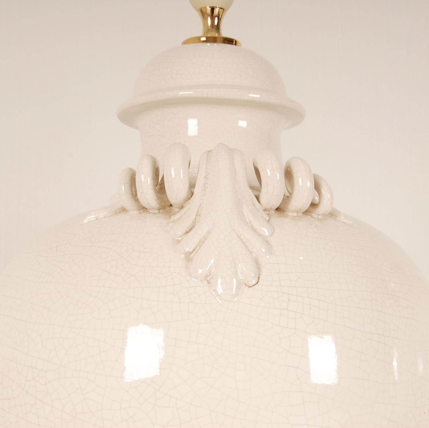 Vintage Italian Ceramic Table Lamps Handmade Off White Majolica Vase Lamps Pair 5
