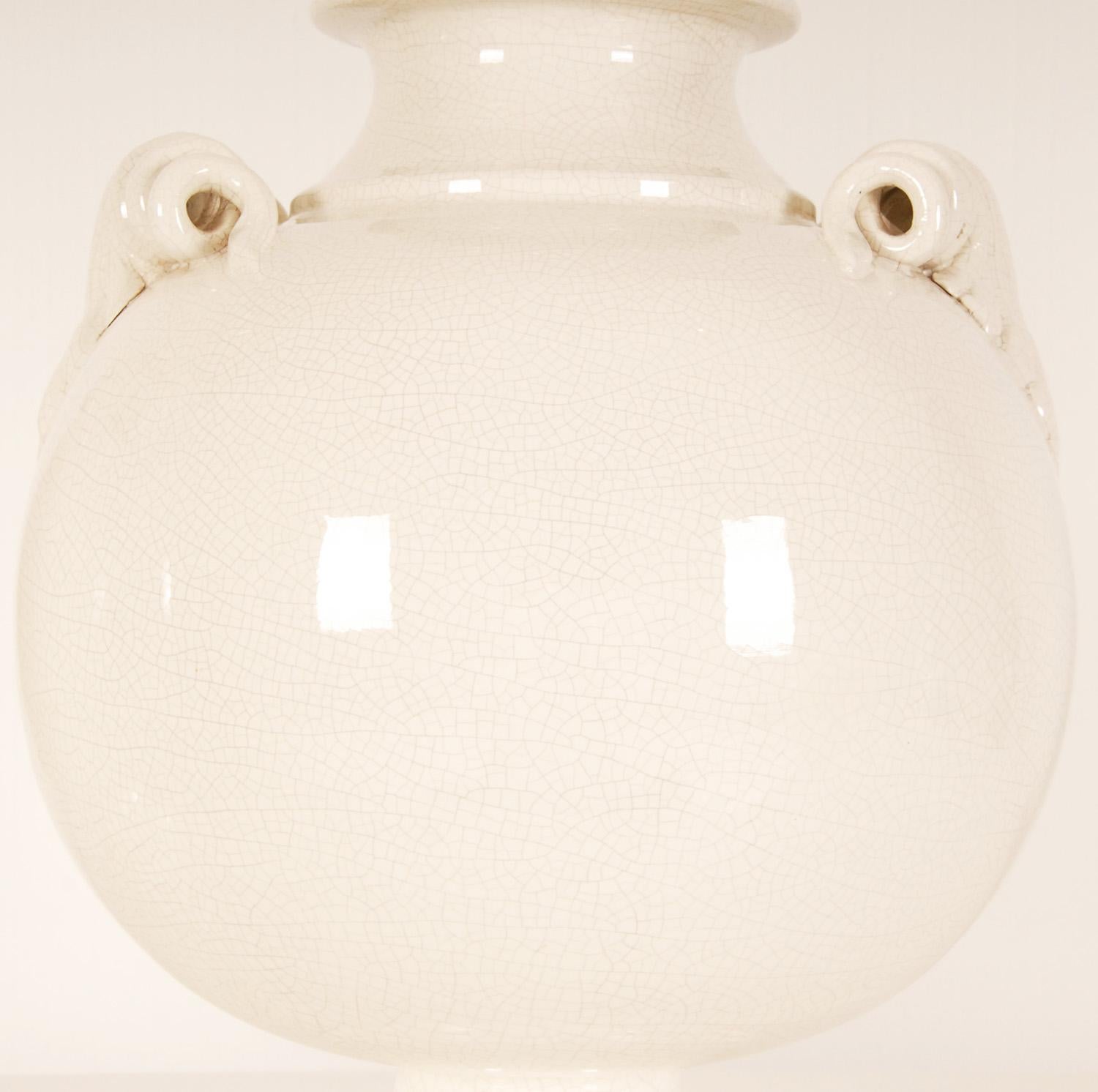 Vintage Italian Ceramic Table Lamps Handmade Off White Majolica Vase Lamps Pair 6