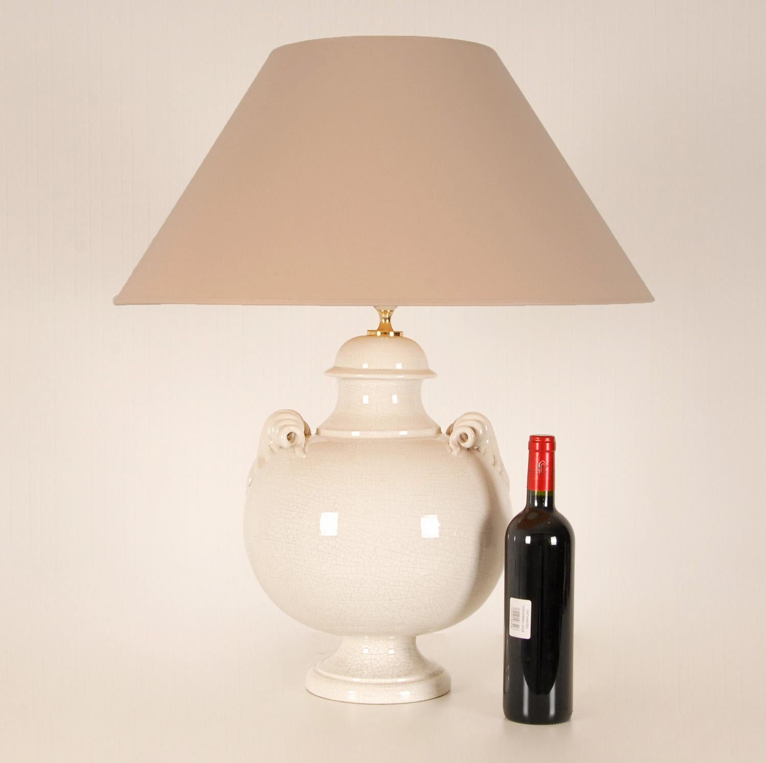 Late 20th Century Vintage Italian Ceramic Table Lamps Handmade Off White Majolica Vase Lamps Pair