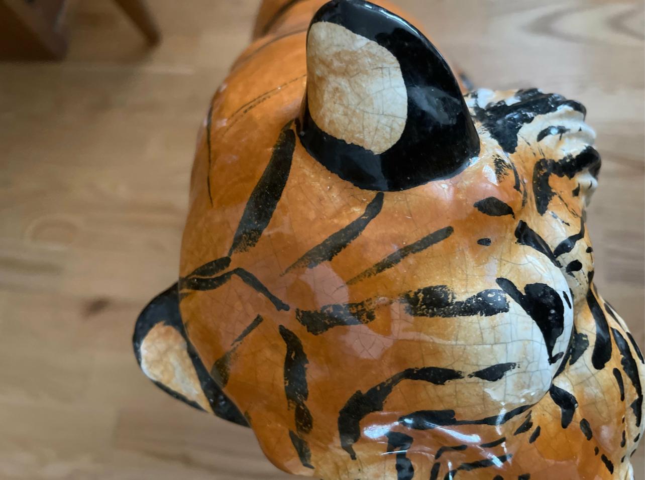 Italienische Vintage-Tiger-Statue-Skulptur aus Keramik, MCM Hollywood Regency-Stil, 1950er Jahre im Angebot 1