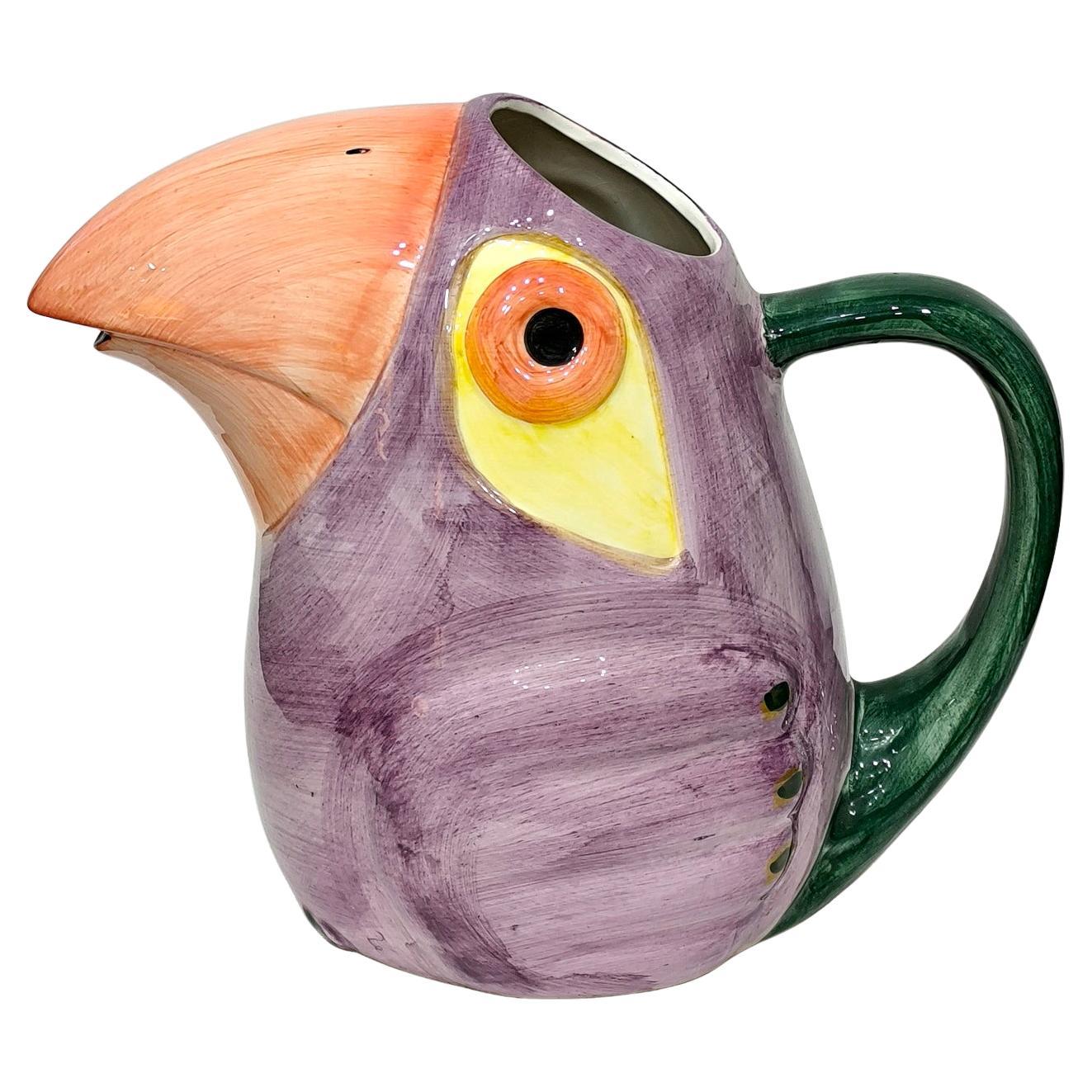 Vintage Italian Ceramic Toukan Bird Vase, Pitcher, Jug, from the 1980s