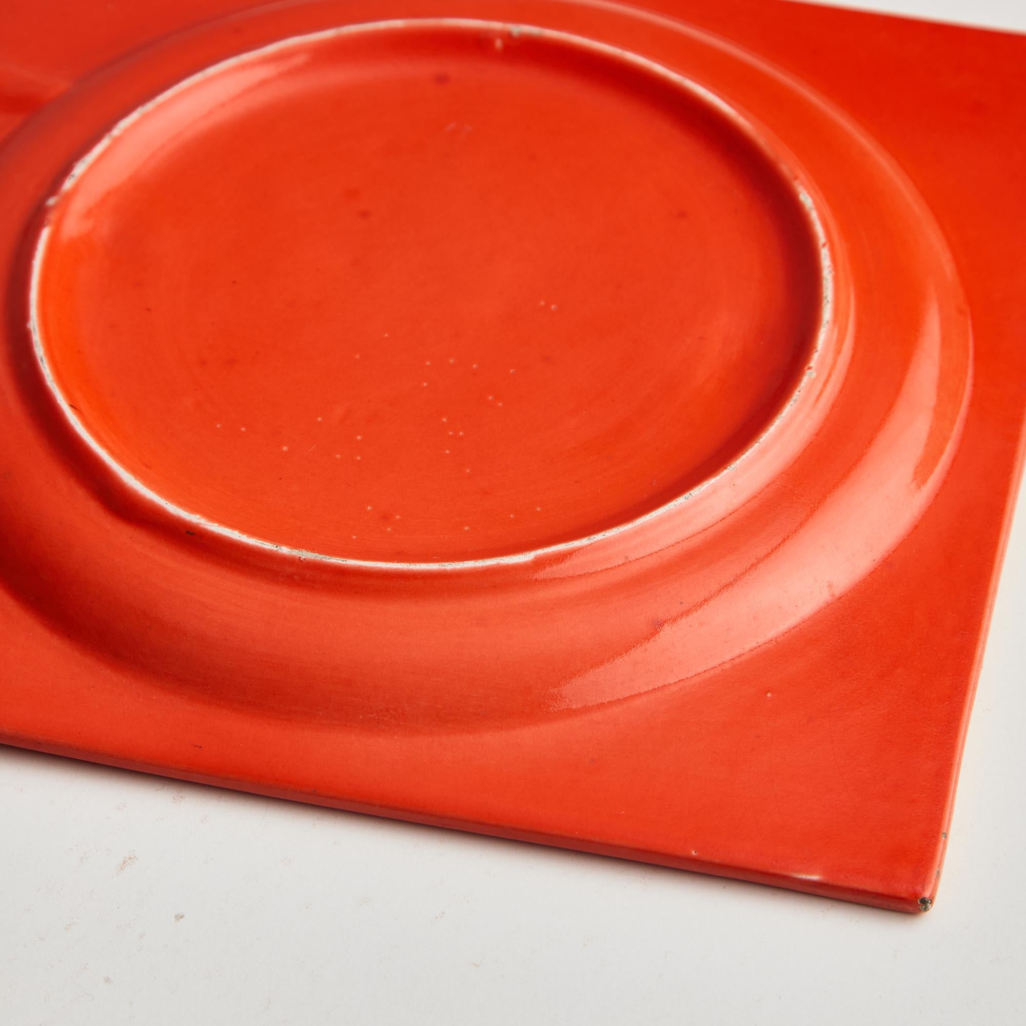 Vassoio in ceramica italiana vintage con finitura arancione lucida 5