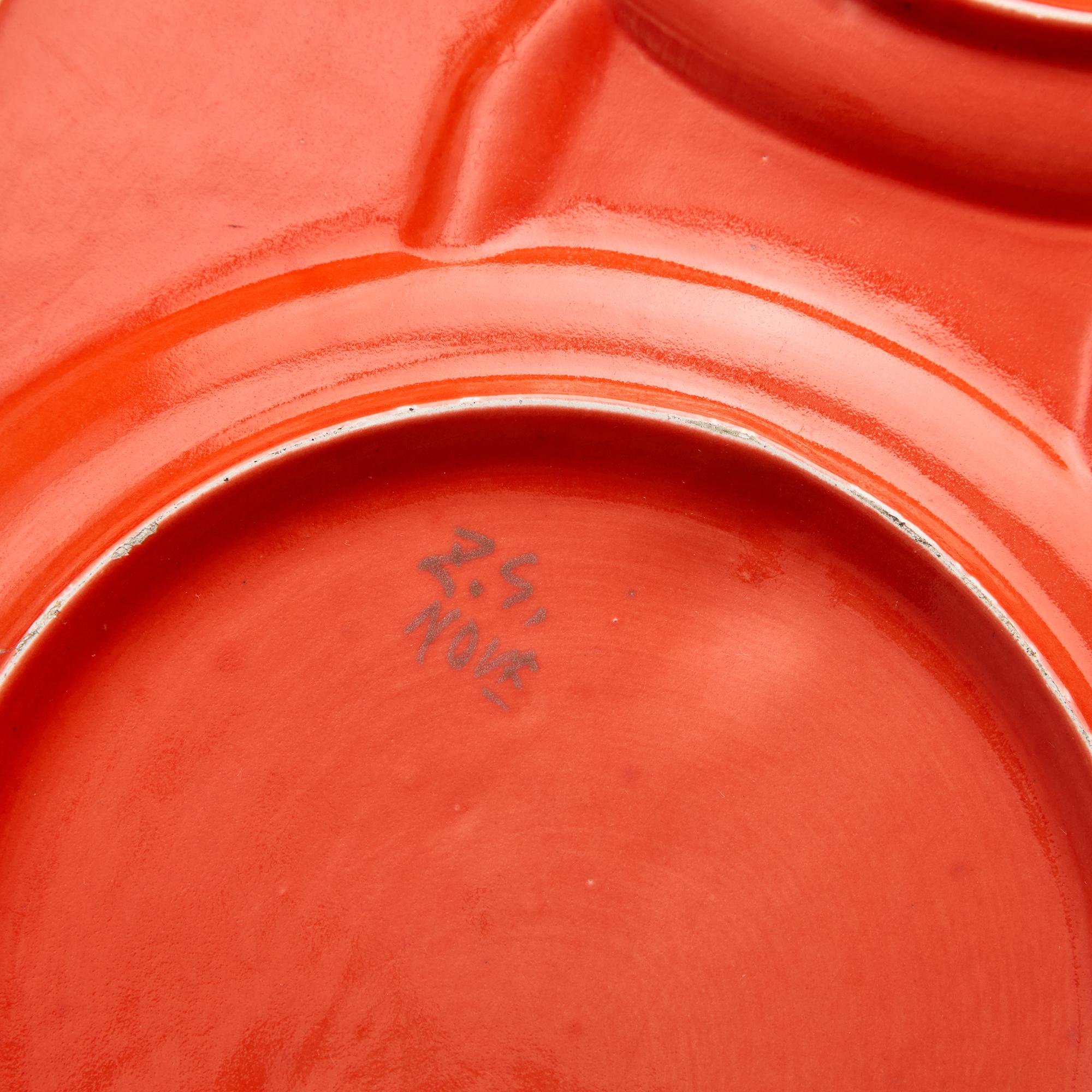 Vassoio in ceramica italiana vintage con finitura arancione lucida 6