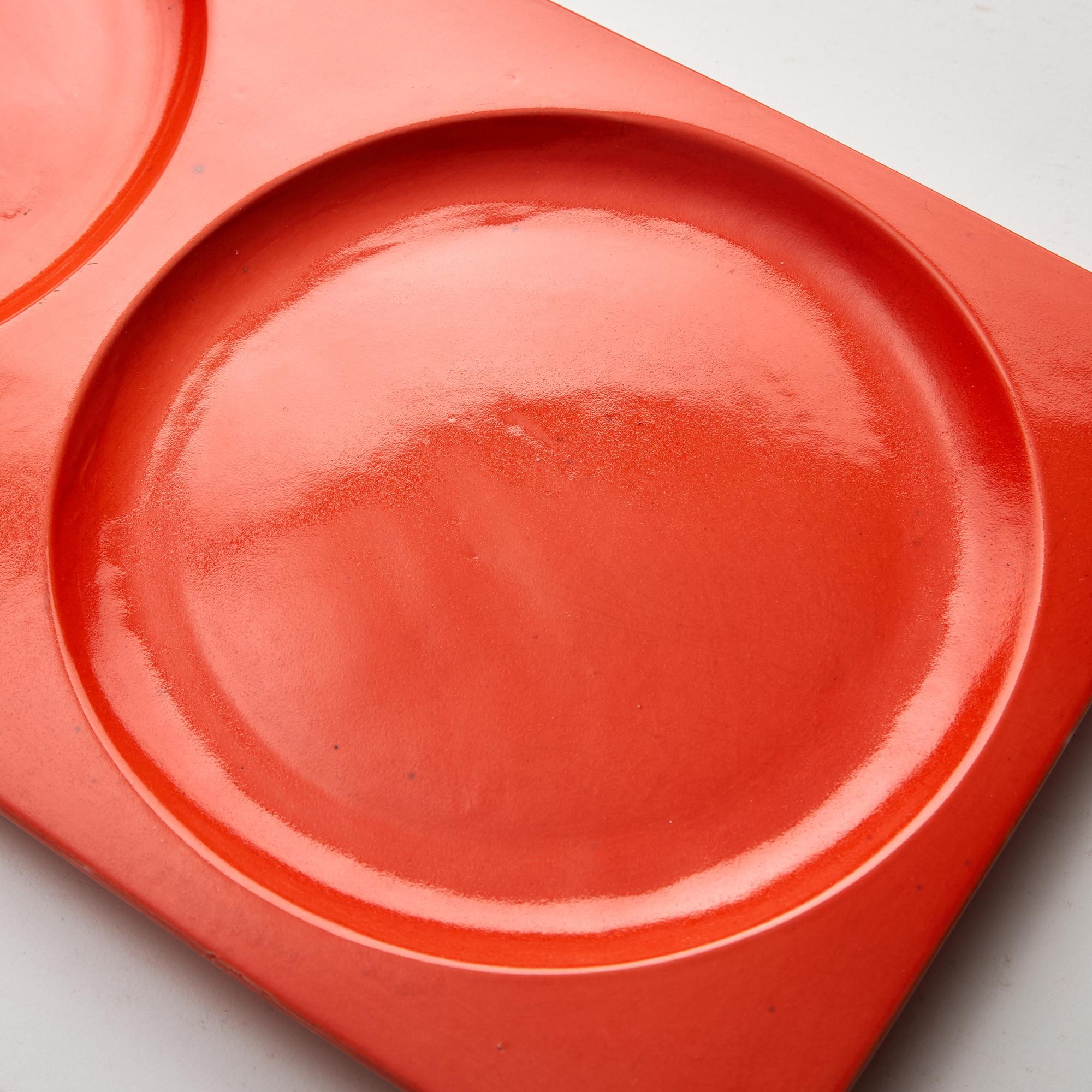 Italiano Vassoio in ceramica italiana vintage con finitura arancione lucida