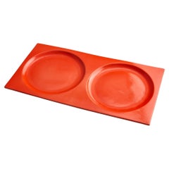 Vintage Italian Ceramic Tray with Glossy Orange Finish