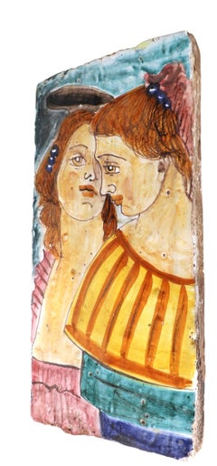 Vintage Italian Ceramic Two Sisters Tile c. 1940's