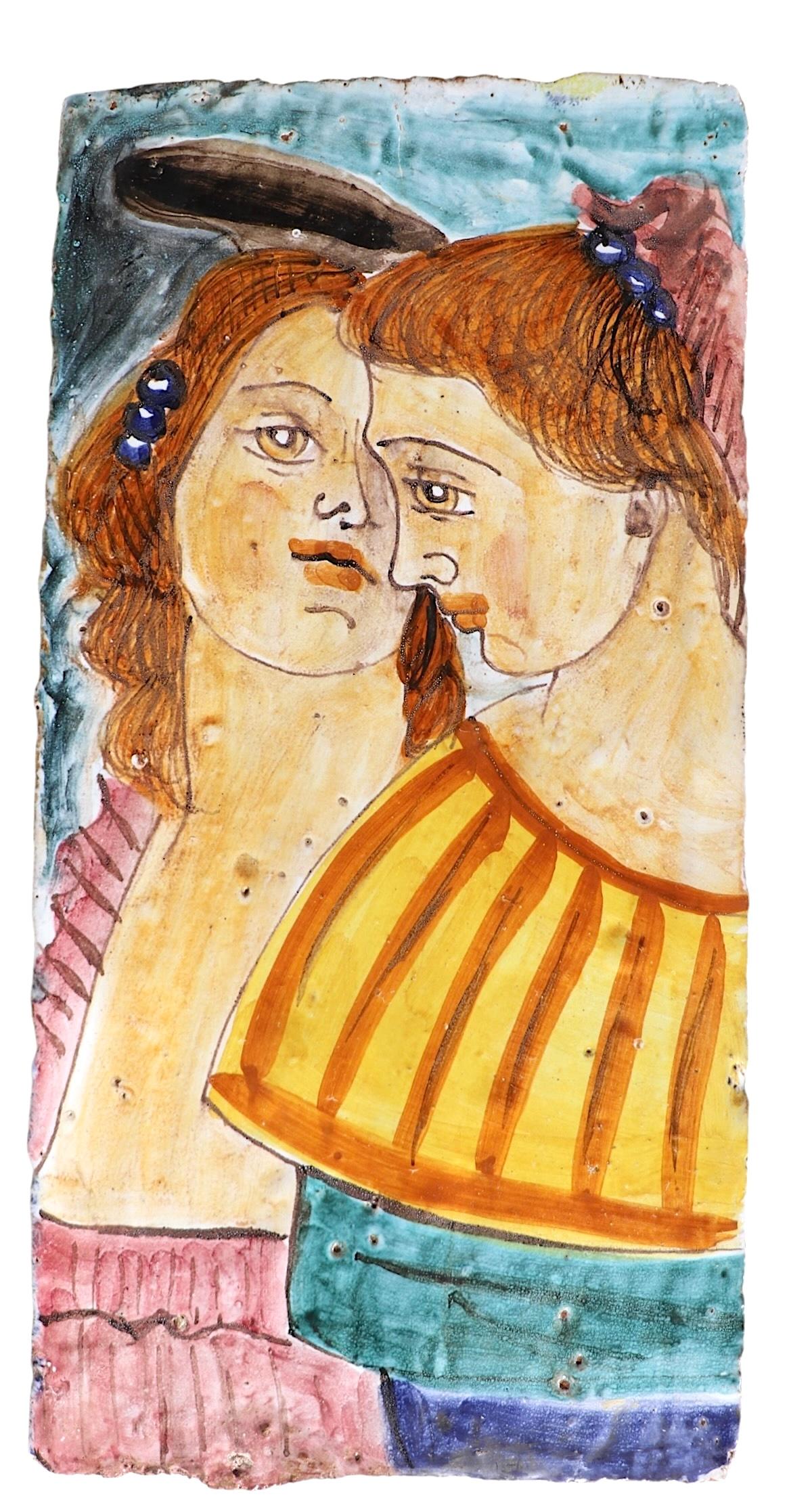 Italiano Mattonella d'epoca in ceramica italiana Two Sisters, anni '40 circa in vendita