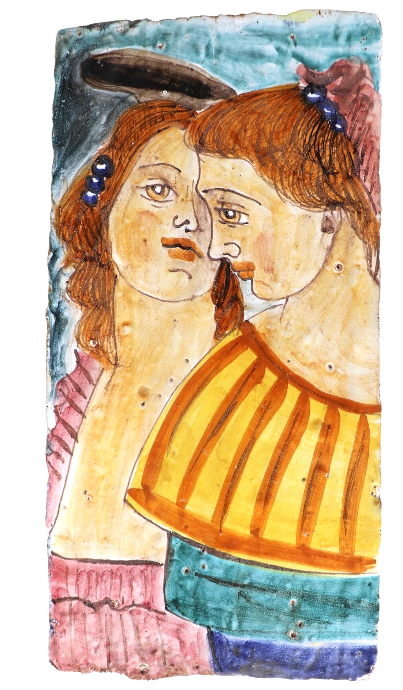 Mattonella d'epoca in ceramica italiana Two Sisters, anni '40 circa In condizioni buone in vendita a New York, NY