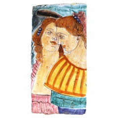 Vintage Italian Ceramic Two Sisters Tile c. 1940's