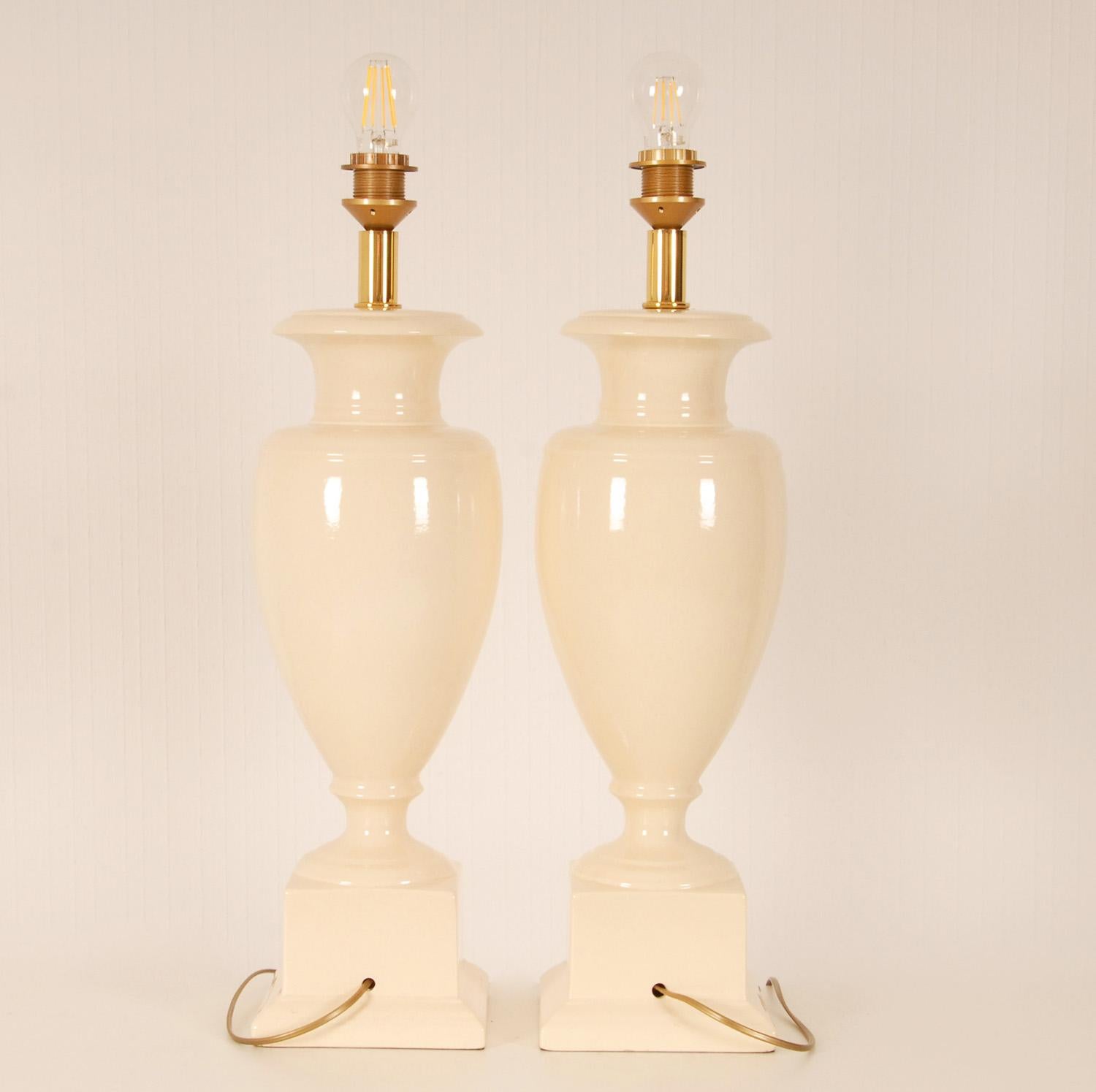 Vintage Italian Ceramic Vase Lamps off White Tall Modern Table Lamps, a Pair 5